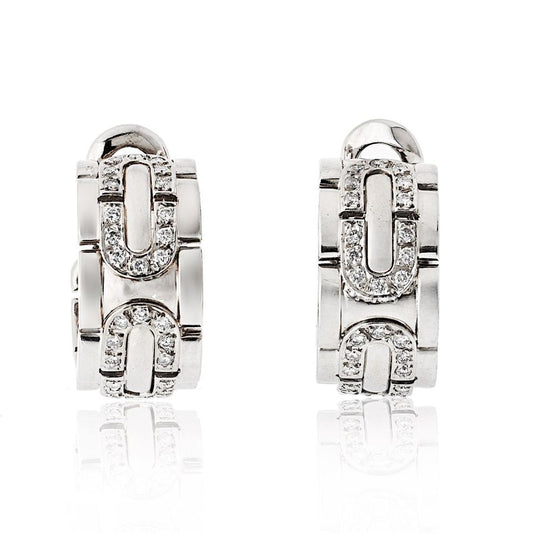 Cartier 18K White Gold Diamond Hoop Earrings, 1-Inch Length
