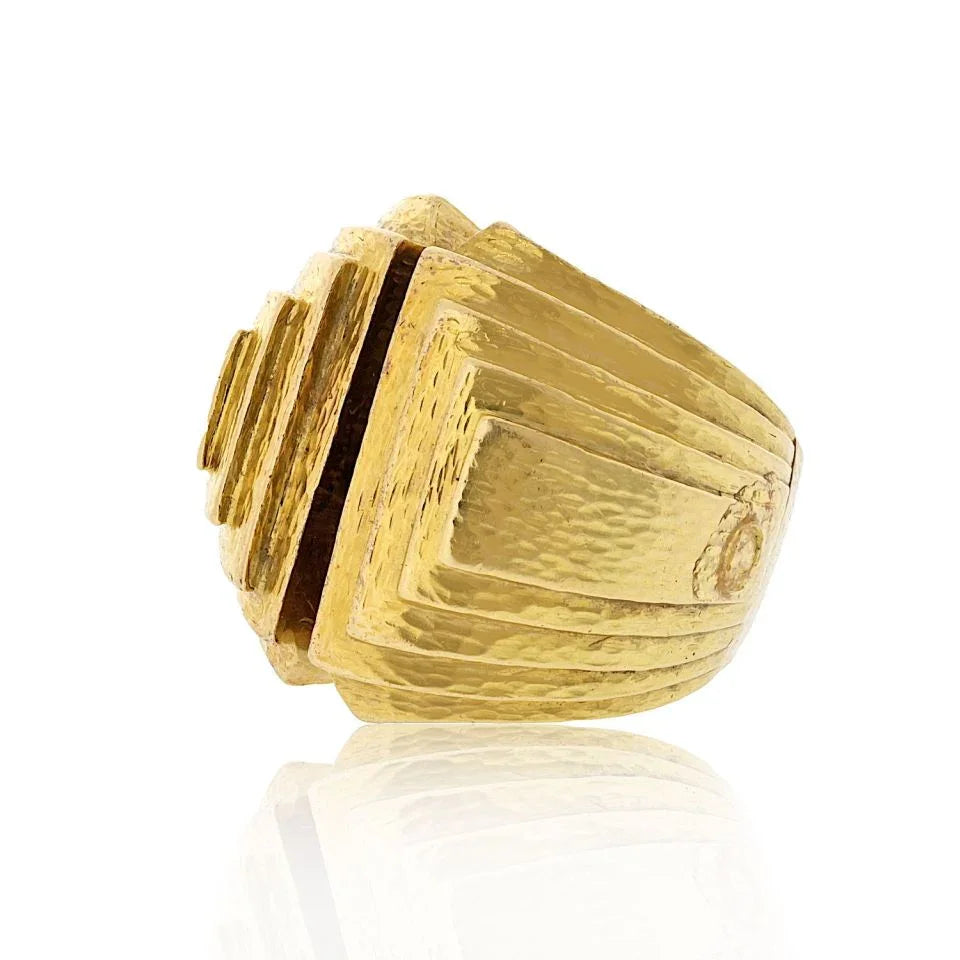 David Webb Platinum & 18K Yellow Gold With Bark Finish Estate Step Ring — view 2 — Laura Milman New York