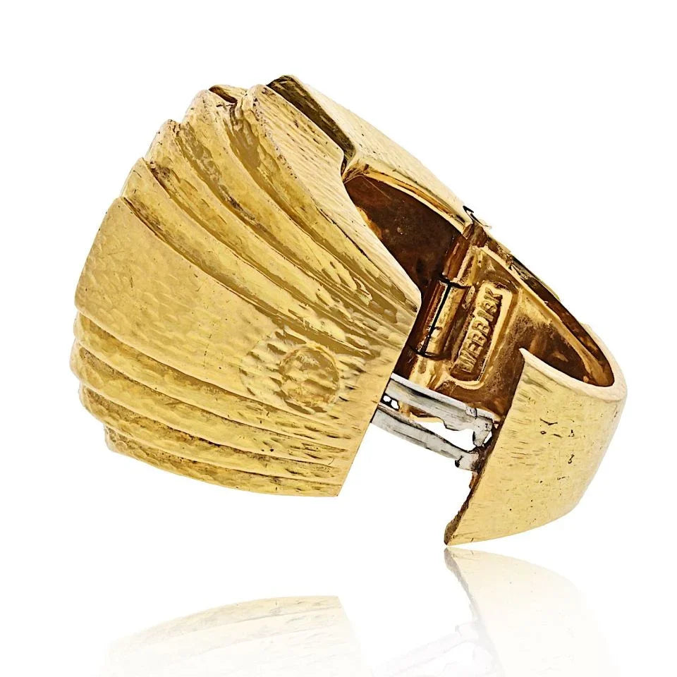 David Webb Platinum & 18K Yellow Gold With Bark Finish Estate Step Ring — view 3 — Laura Milman New York