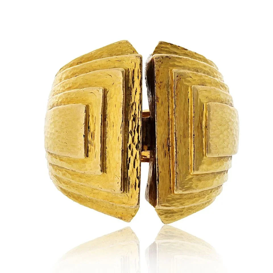 David Webb Platinum & 18K Yellow Gold With Bark Finish Estate Step Ring — Laura Milman New York