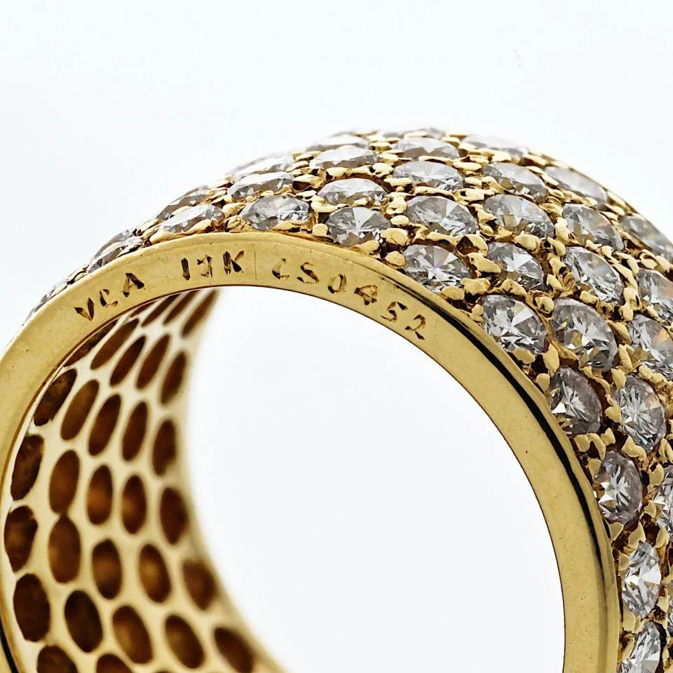Van Cleef & Arpels 18K Yellow Gold 5 Row Pave Round Cut Diamond Ring — view 4 — Laura Milman New York