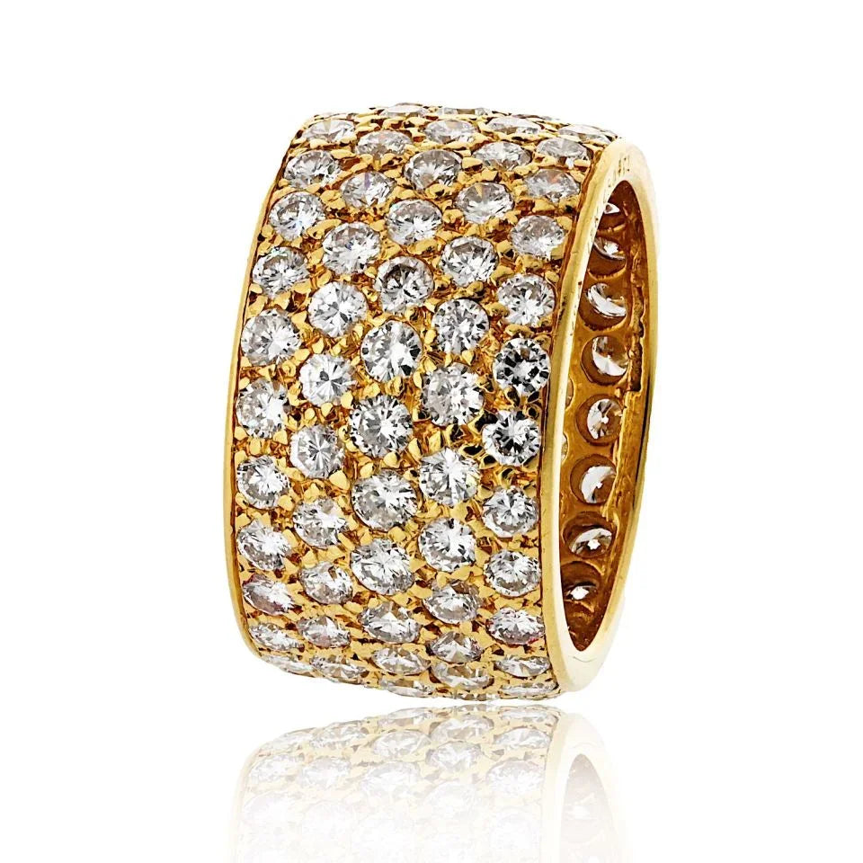 Van Cleef & Arpels 18K Yellow Gold 5 Row Pave Round Cut Diamond Ring — Laura Milman New York
