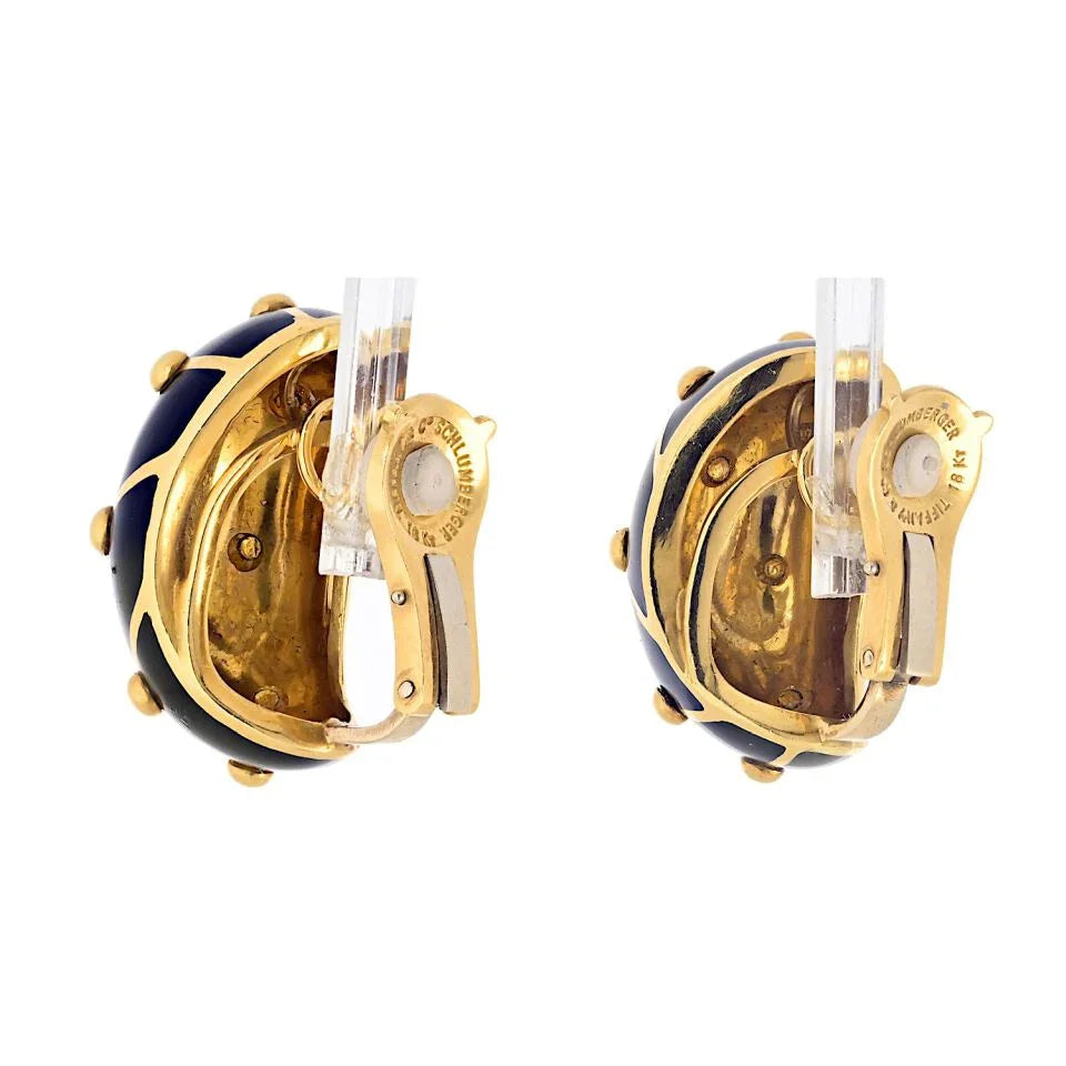 Tiffany & Co. Schlumberger Platinum & 18K Yellow Gold Banana Black Enamel Earrings — view 3 — Laura Milman New York