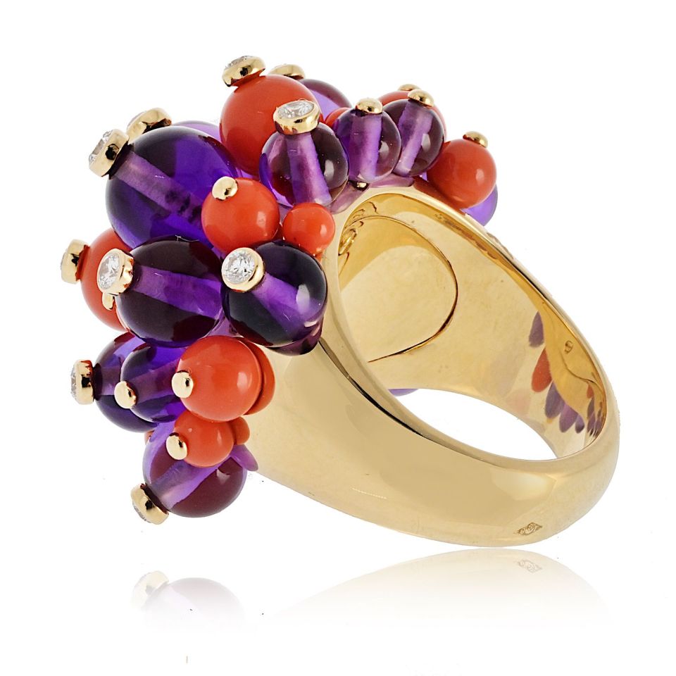 Cartier 18K Yellow Gold Les Délices de Goa Ring with Amethyst and Coral, Size 52