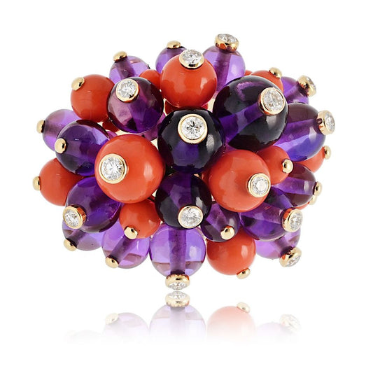Cartier 18K Yellow Gold Les Délices de Goa Ring with Amethyst and Coral, Size 52