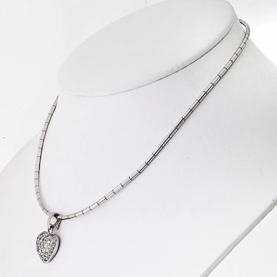 Cartier 18K White Gold Pave Diamond Heart Necklace — view 2 — Laura Milman New York