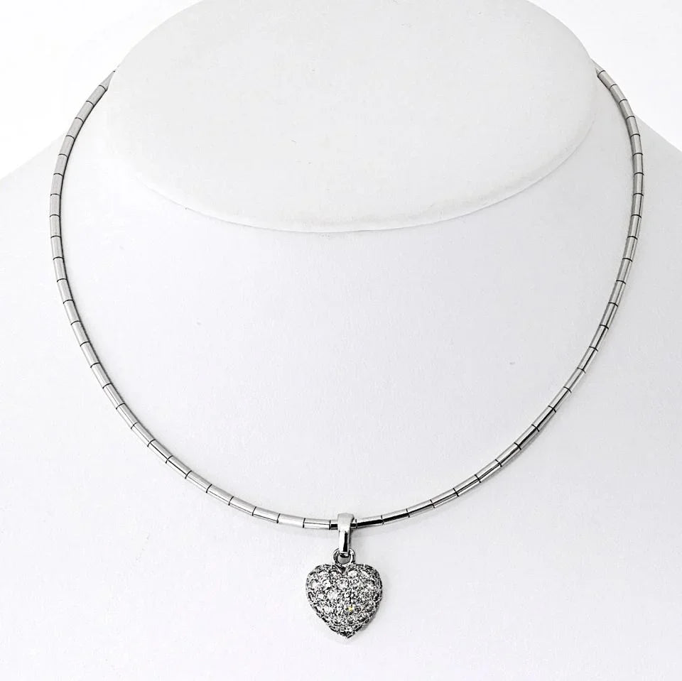 Cartier 18K White Gold Pave Diamond Heart Necklace — Laura Milman New York