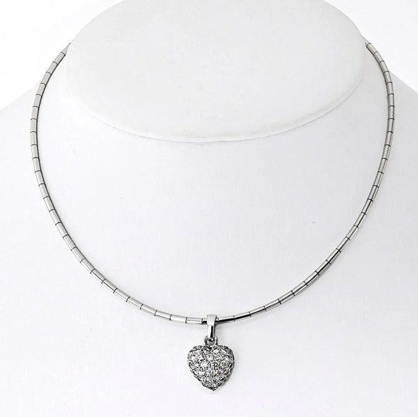 Cartier 18K White Gold Pave Diamond Heart Necklace