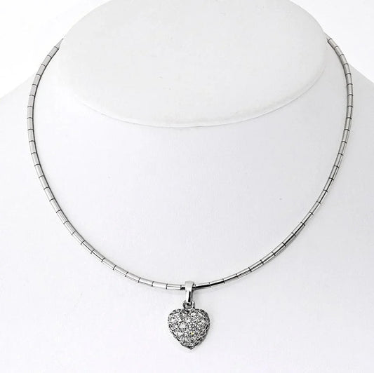 Pre-Owned Cartier 18K White Gold Pave Diamond Heart Necklace - Cartier Necklace