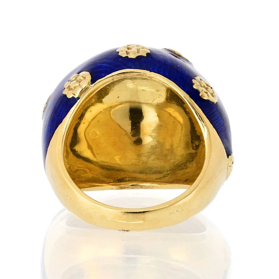 Van Cleef & Arpels 18K Yellow Gold 1970's Blue Enamel Ring And Earrings Jewelry Set — view 4 — Laura Milman New York