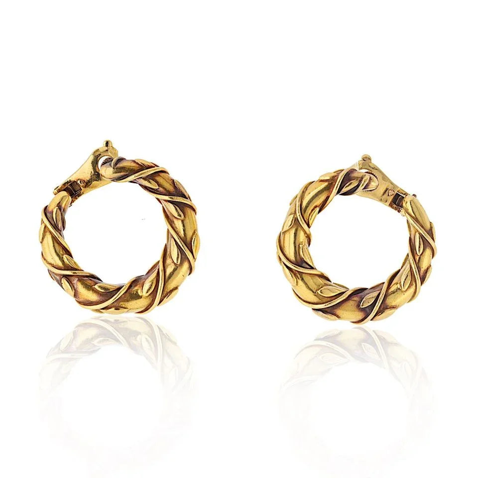 Cartier Vintage 18K Yellow Gold Vine Front Facing Hoop Earrings — Laura Milman New York