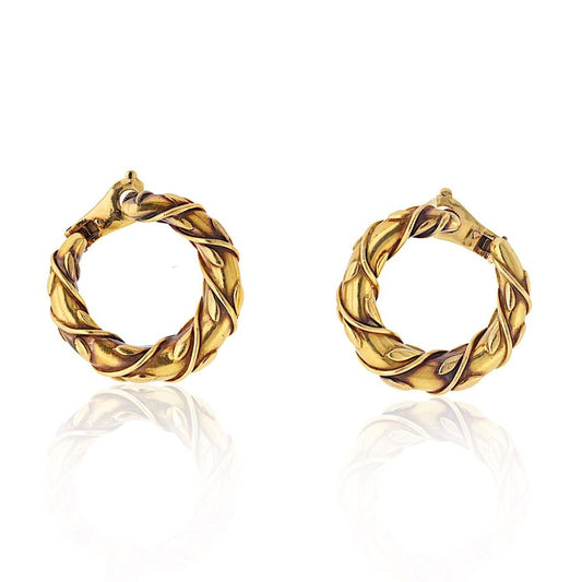 Vintage Cartier 18K Yellow Gold Vine Front-Facing Hoop Earrings, 33mm Width