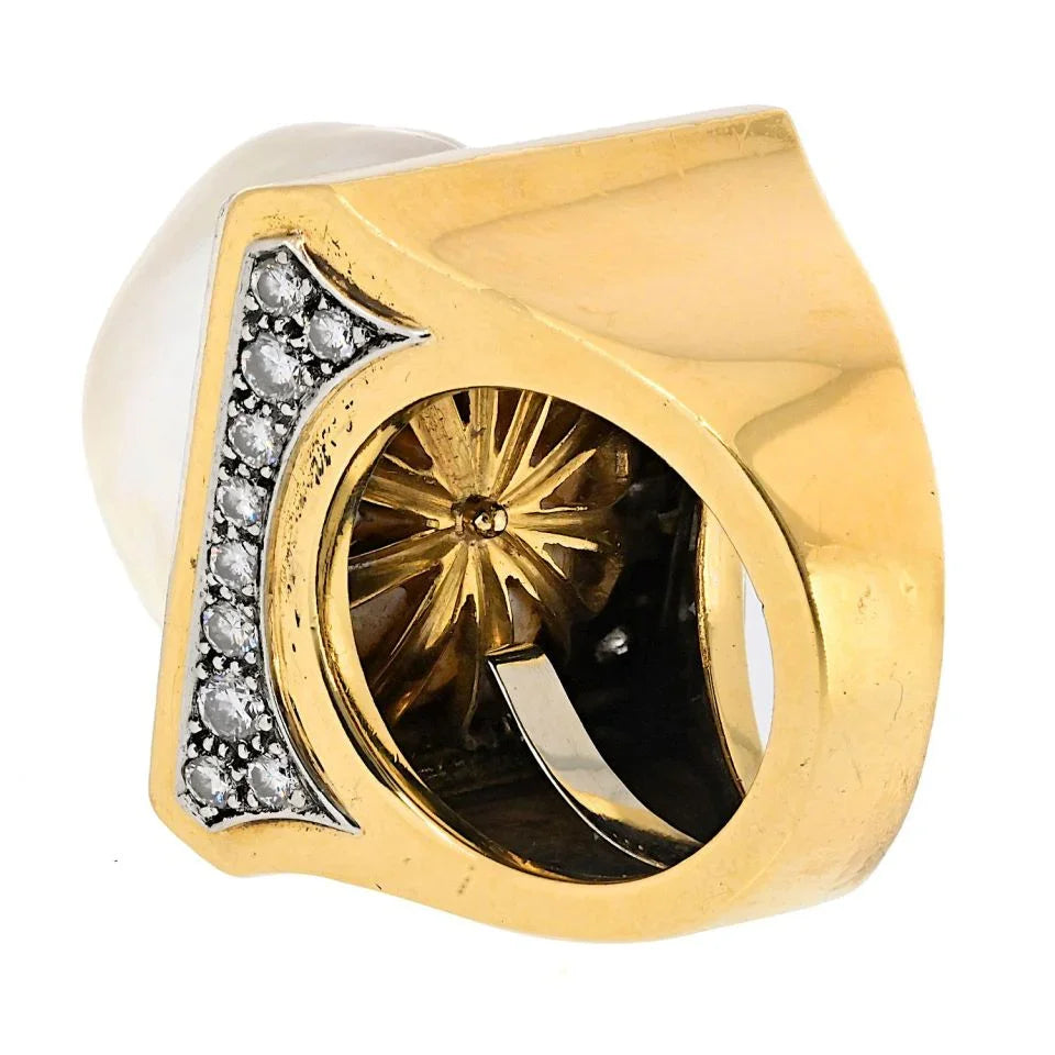 David Webb Platinum & 18K Yellow Gold Baroque Pearl Diamond Ring — view 4 — Laura Milman New York