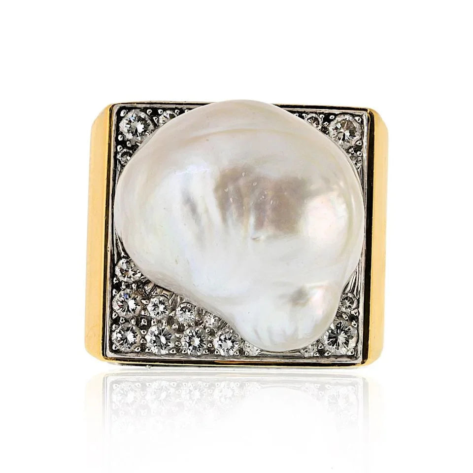 David Webb Platinum & 18K Yellow Gold Baroque Pearl Diamond Ring — Laura Milman New York