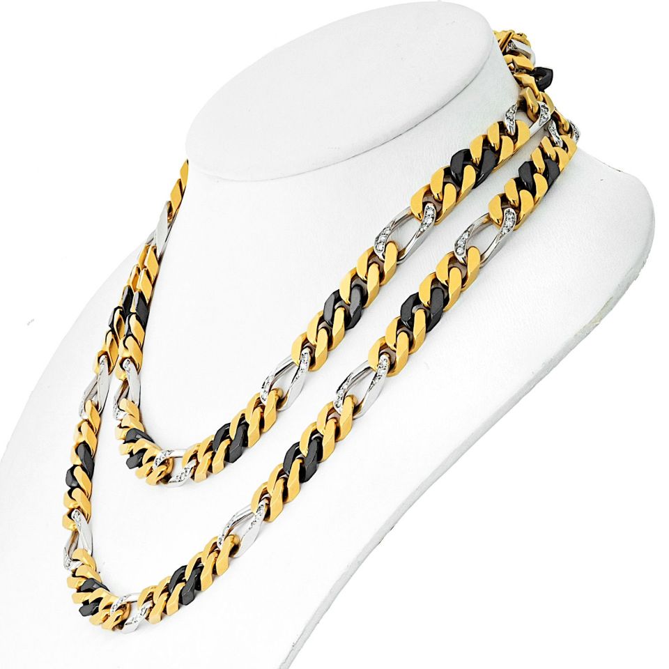 Vintage Bvlgari 18K Two-Tone Gold Tri-Color Diamond Chain Necklace 35 Inches