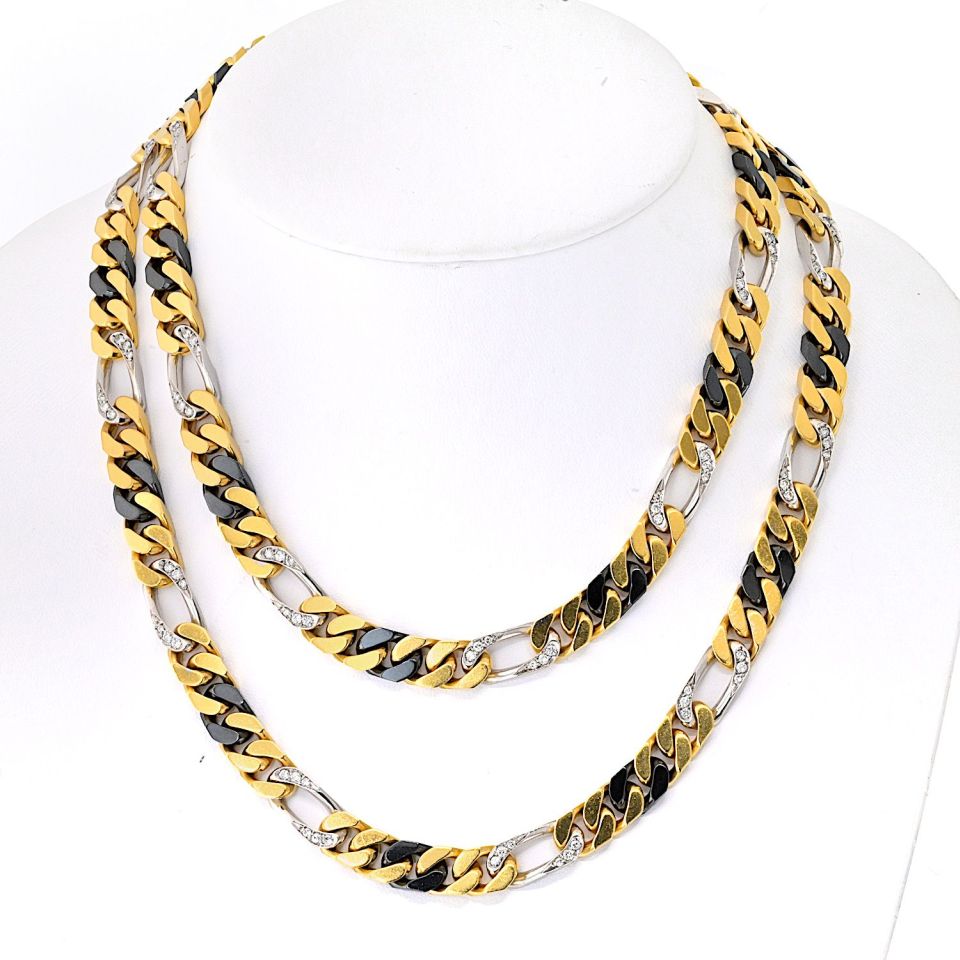 Vintage Bvlgari 18K Two-Tone Gold Tri-Color Diamond Chain Necklace 35 Inches
