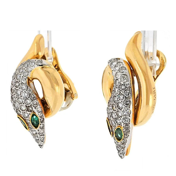 Bvlgari 18K Rose Gold Serpent Diamond And Emerald Earrings — view 2