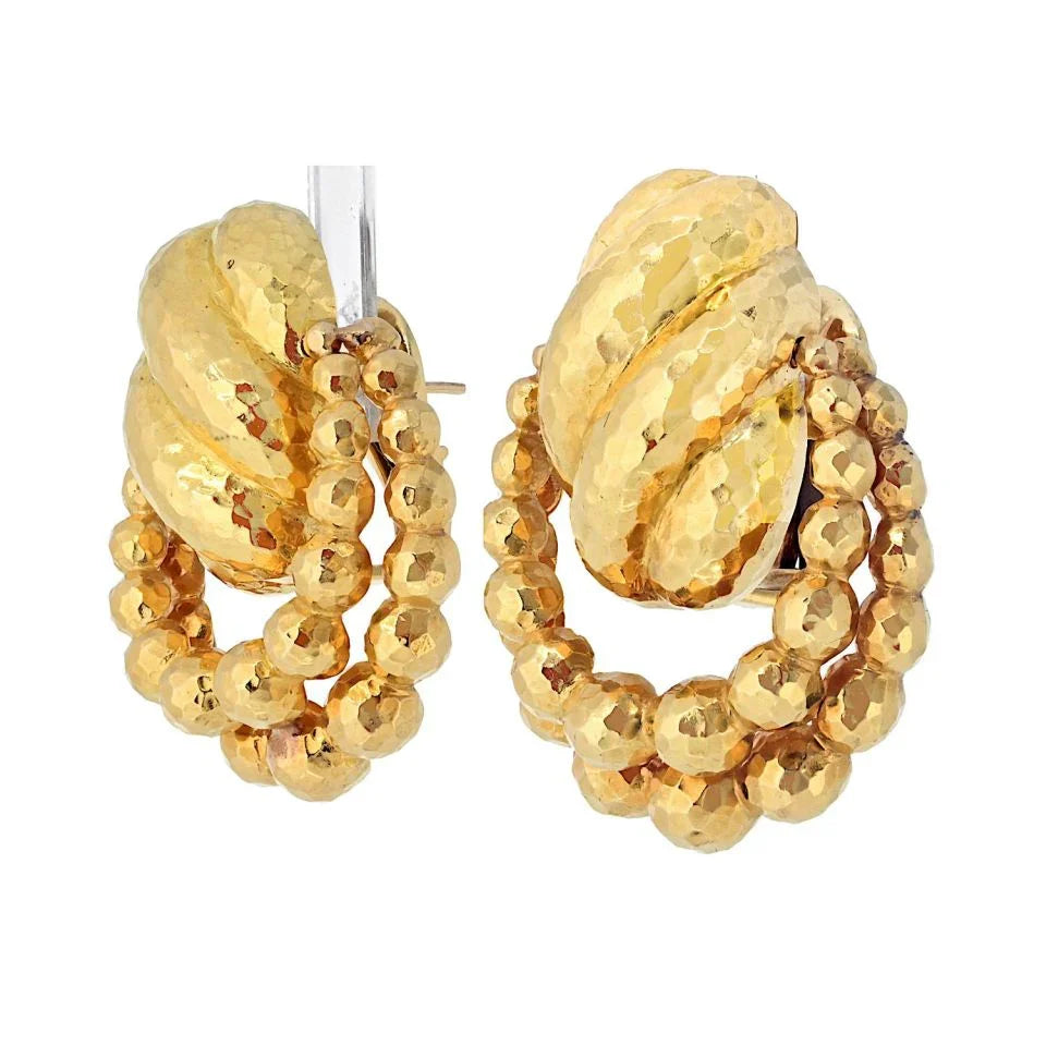 David Webb 18K Yellow Gold Hammered Textured Door Knockers Earrings — view 2 — Laura Milman New York