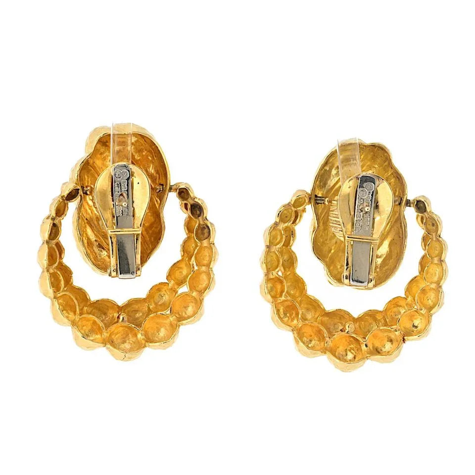 David Webb 18K Yellow Gold Hammered Textured Door Knockers Earrings — view 4 — Laura Milman New York