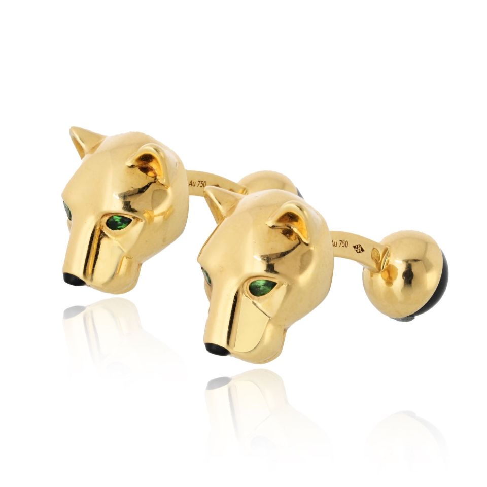 Cartier 18K Yellow Gold Cufflinks with Onyx and Diamonds