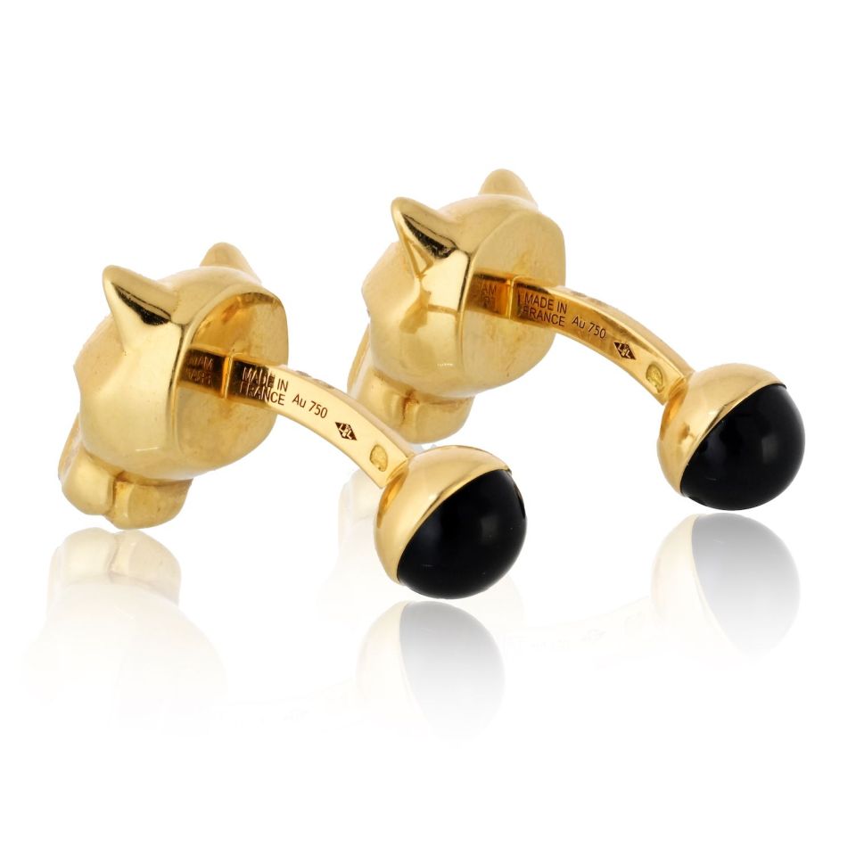 Cartier 18K Yellow Gold Cufflinks with Onyx and Diamonds