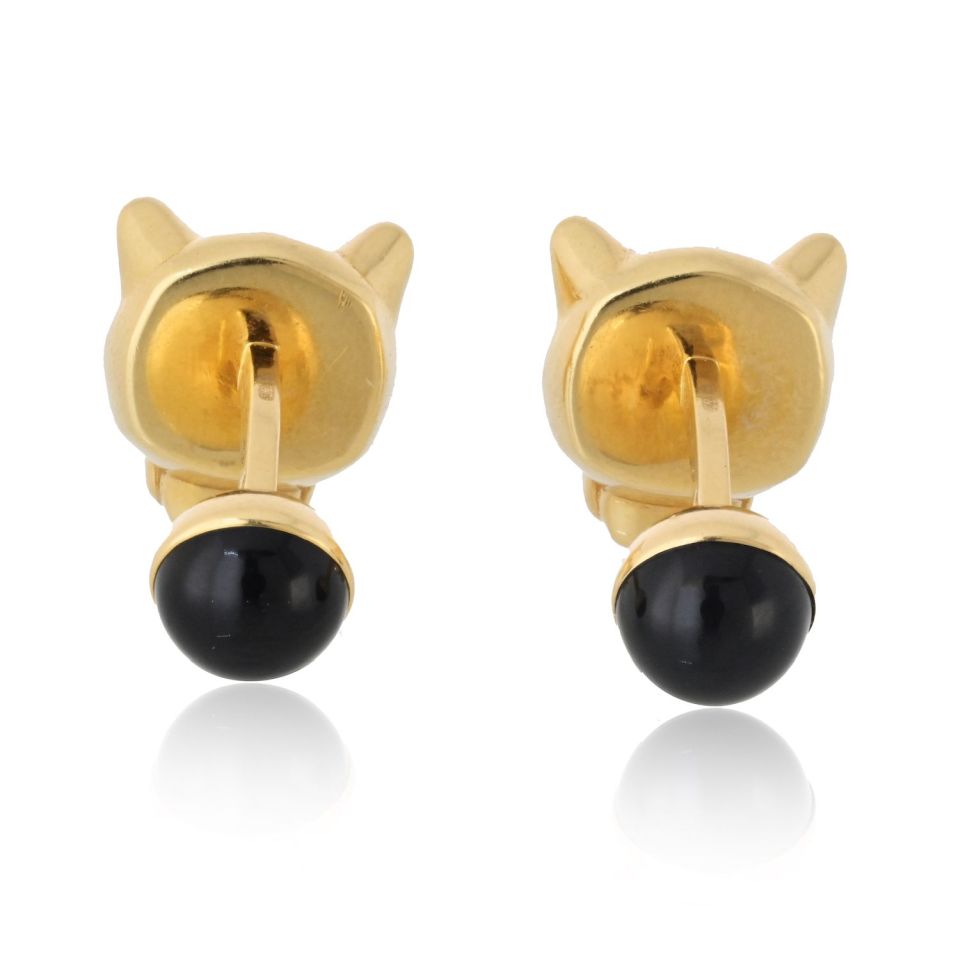 Cartier 18K Yellow Gold Cufflinks with Onyx and Diamonds