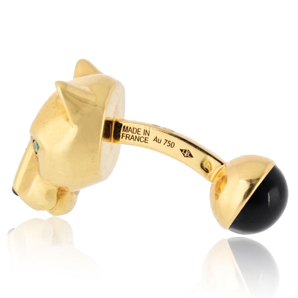 Cartier 18K Yellow Gold Cufflinks with Onyx and Diamonds