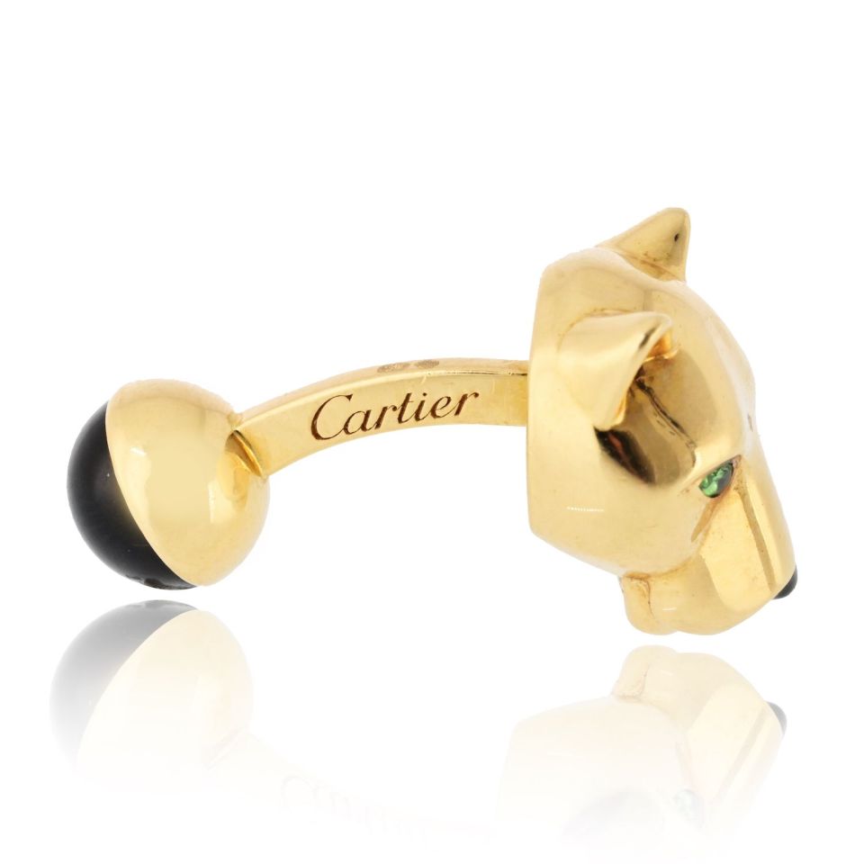 Cartier 18K Yellow Gold Cufflinks with Onyx and Diamonds