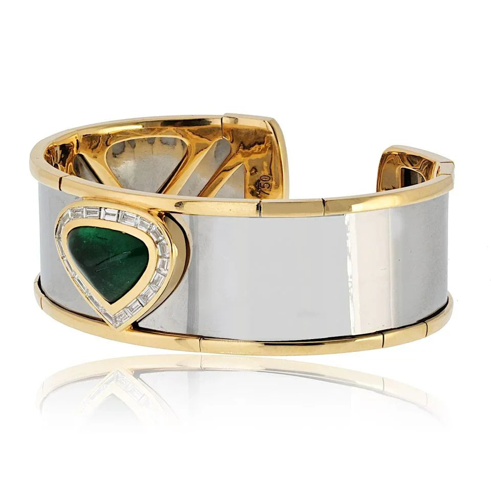 Marina B . 18K Yellow Gold Green Emerald And Diamond Cuff Bracelet — view 2 — Laura Milman New York
