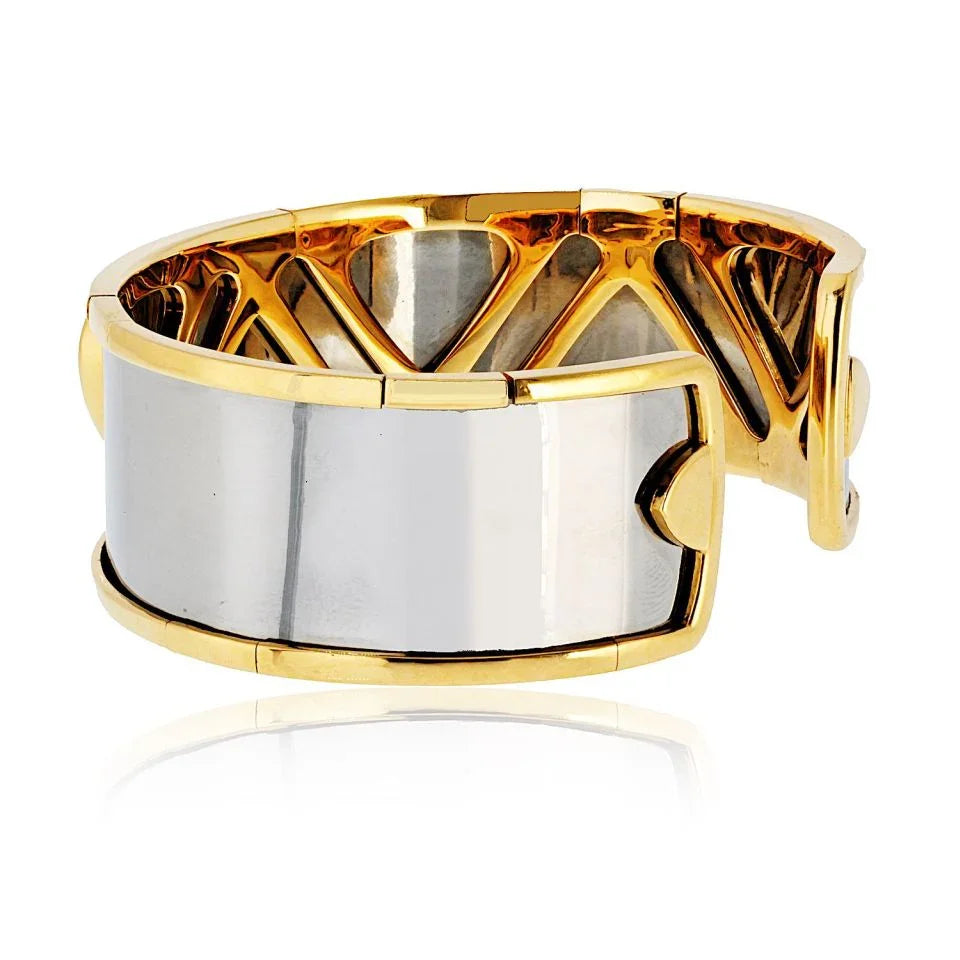 Marina B . 18K Yellow Gold Green Emerald And Diamond Cuff Bracelet — view 3 — Laura Milman New York