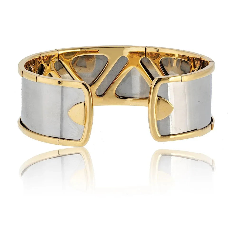 Marina B . 18K Yellow Gold Green Emerald And Diamond Cuff Bracelet — view 4 — Laura Milman New York
