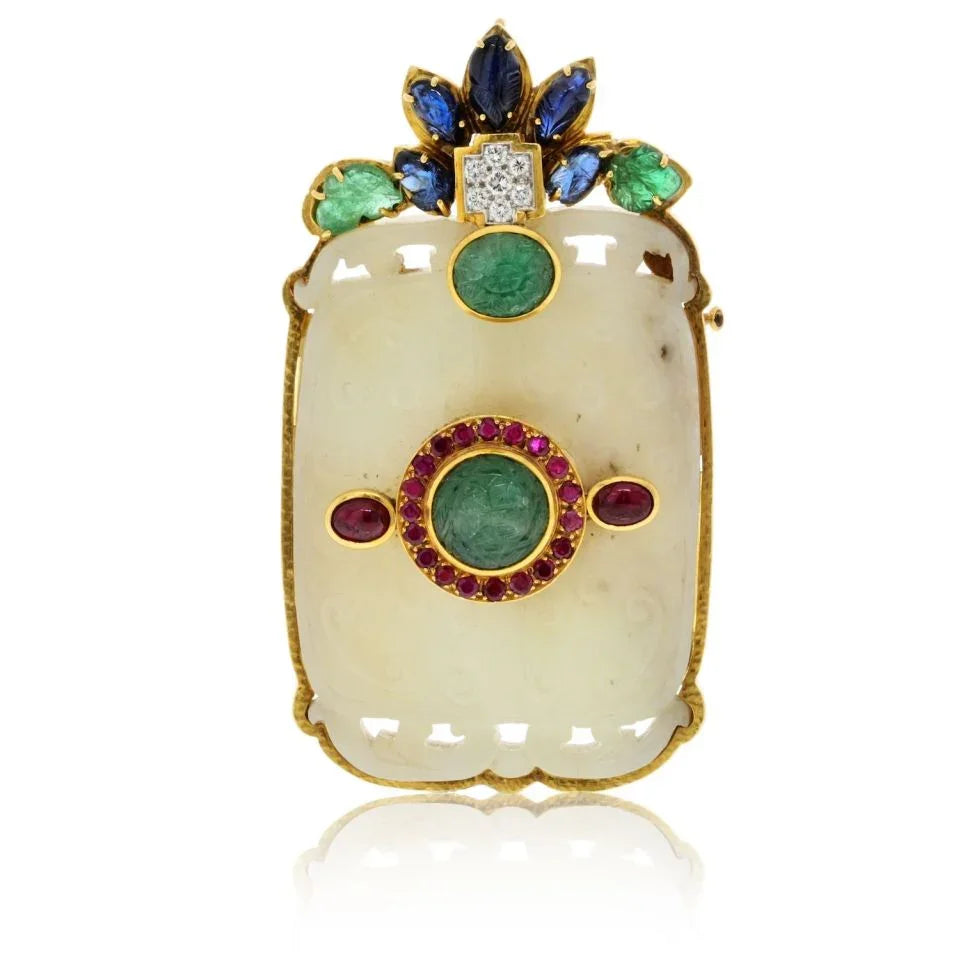 David Webb 18K Yellow Gold French Chinos Carved Jade Pendant — Laura Milman New York