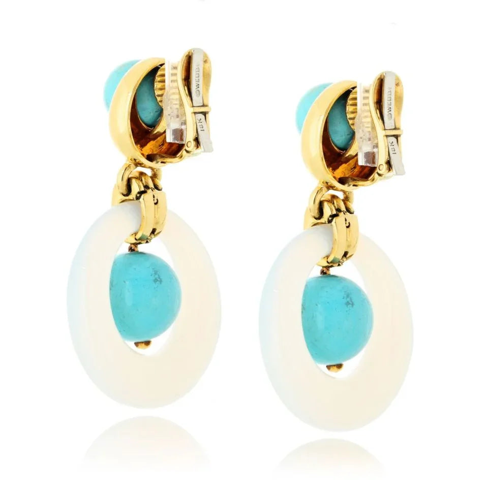 David Webb 18K Yellow Gold Jade And Turquoise Door Knocker Earrings — view 3 — Laura Milman New York
