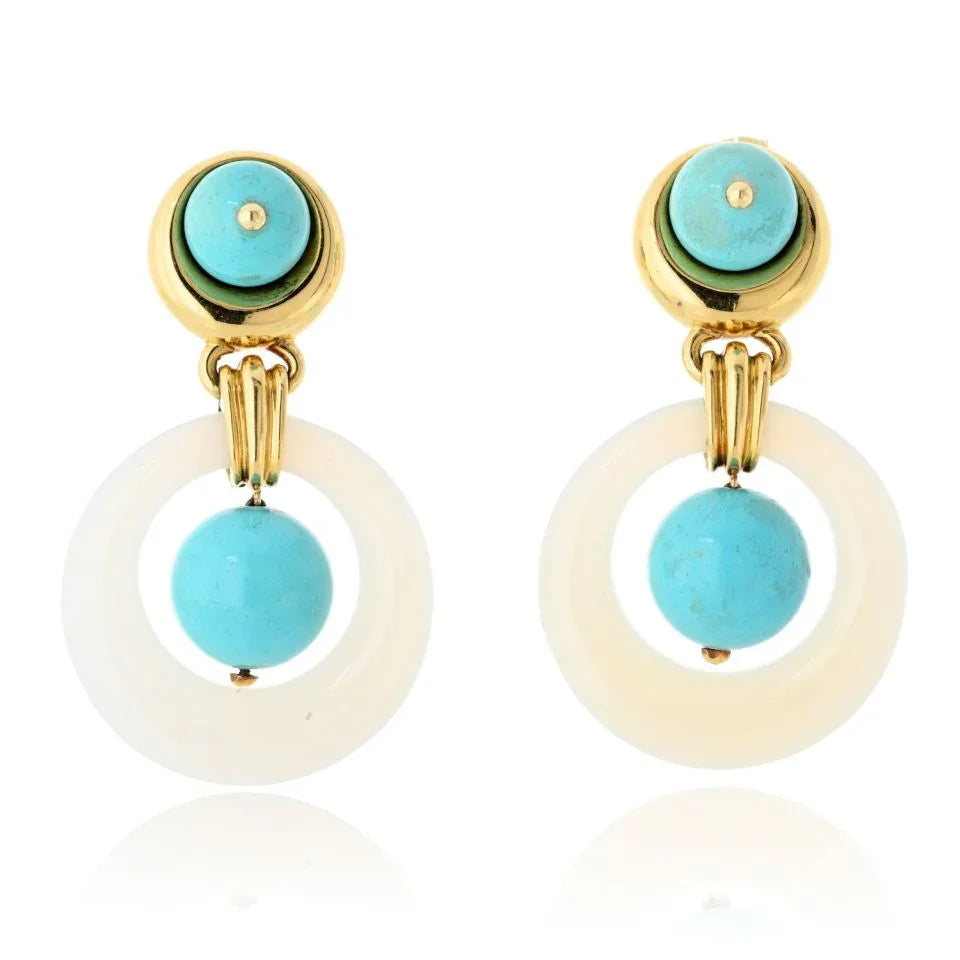 David Webb 18K Yellow Gold Jade And Turquoise Door Knocker Earrings — Laura Milman New York
