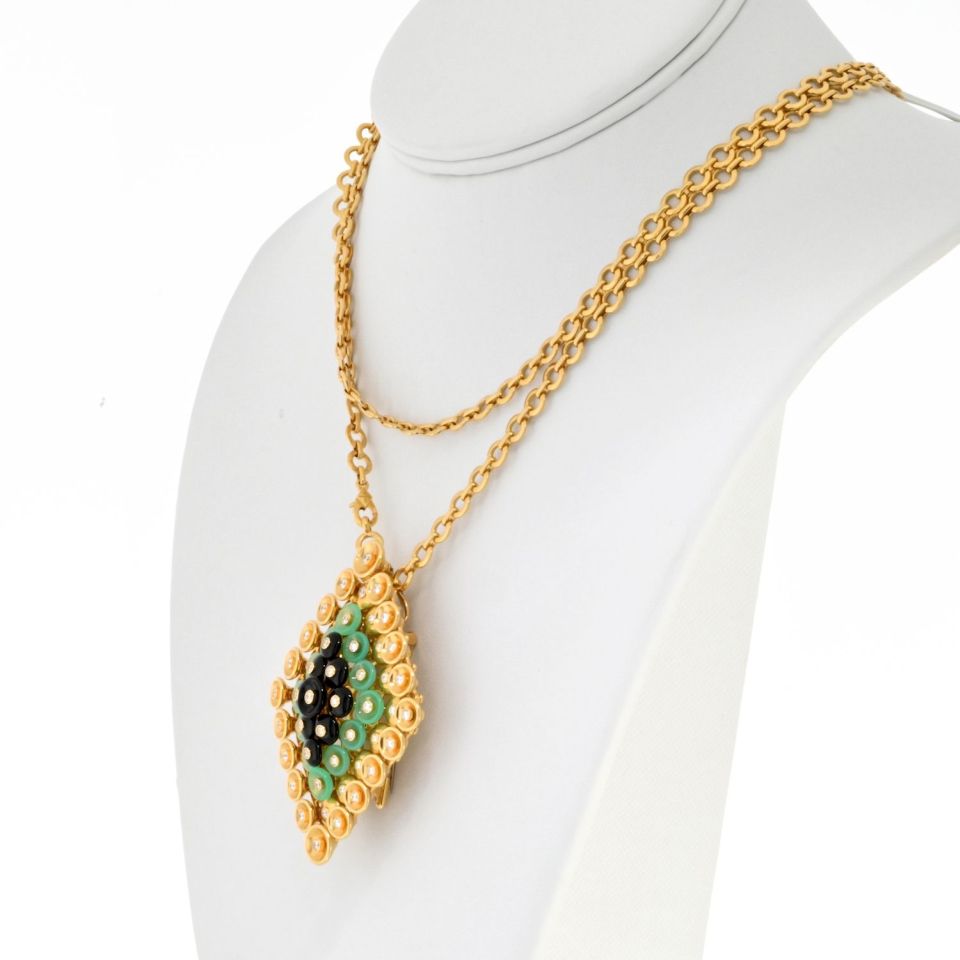 Van Cleef & Arpels 18K Yellow Gold Bouton D'or Pendant Detachable Brooch Clip Necklace — view 2 — Laura Milman New York