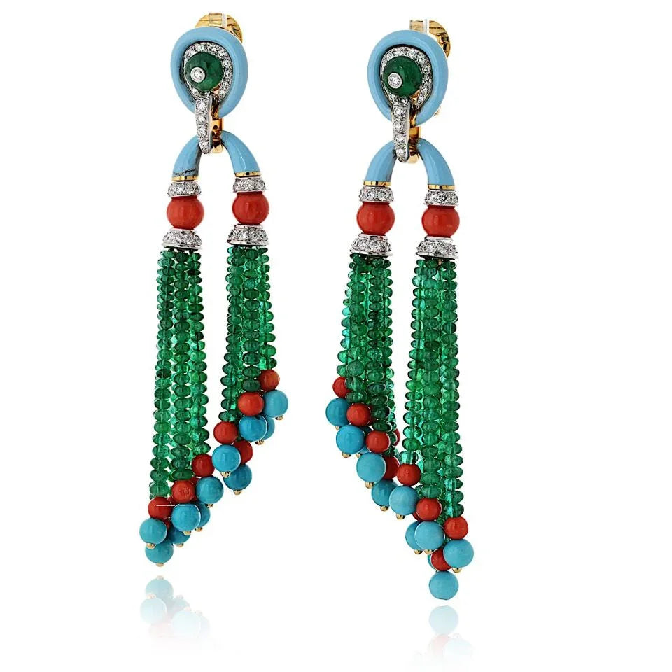 David Webb Platinum & 18K Yellow Gold Pagoda Tassel Drop Earrings — view 2 — Laura Milman New York