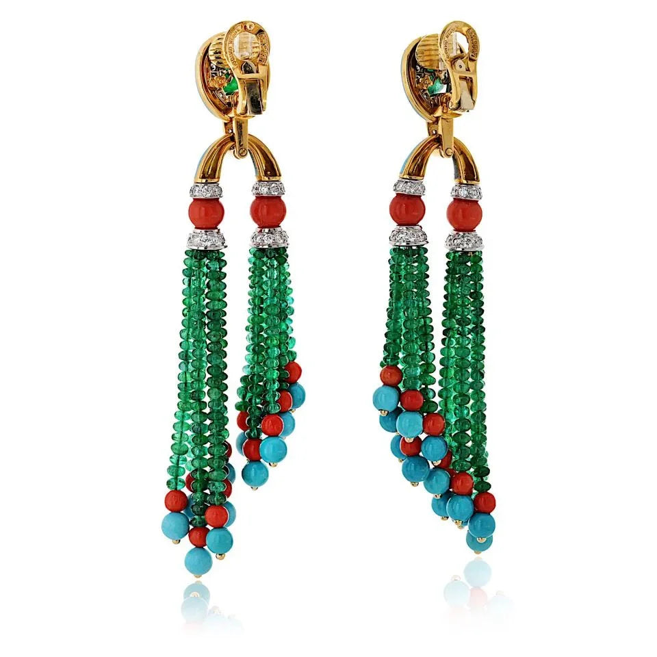 David Webb Platinum & 18K Yellow Gold Pagoda Tassel Drop Earrings — view 3 — Laura Milman New York