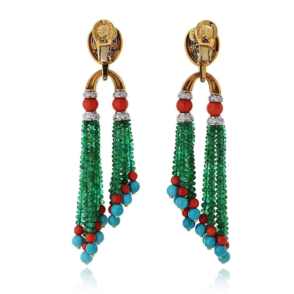 David Webb Platinum & 18K Yellow Gold Pagoda Tassel Drop Earrings — view 4 — Laura Milman New York