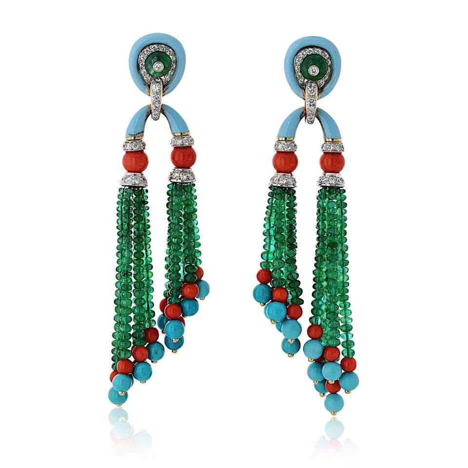 David Webb Platinum & 18K Yellow Gold Pagoda Tassel Drop Earrings — Laura Milman New York