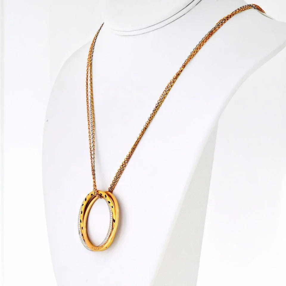 Cartier 18K Tri Color Trinity Diamond Spotted Panthere Circle Necklace — view 2 — Laura Milman New York