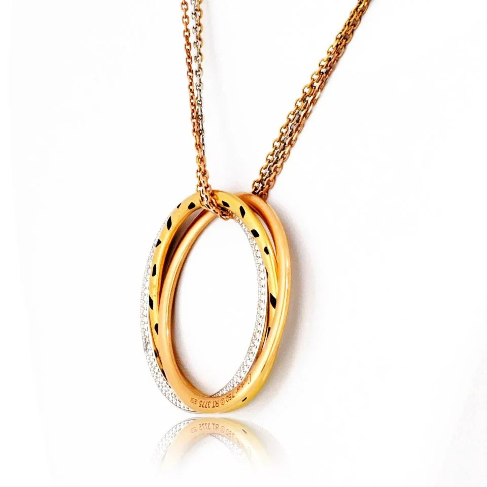 Cartier 18K Tri Color Trinity Diamond Spotted Panthere Circle Necklace — view 4 — Laura Milman New York