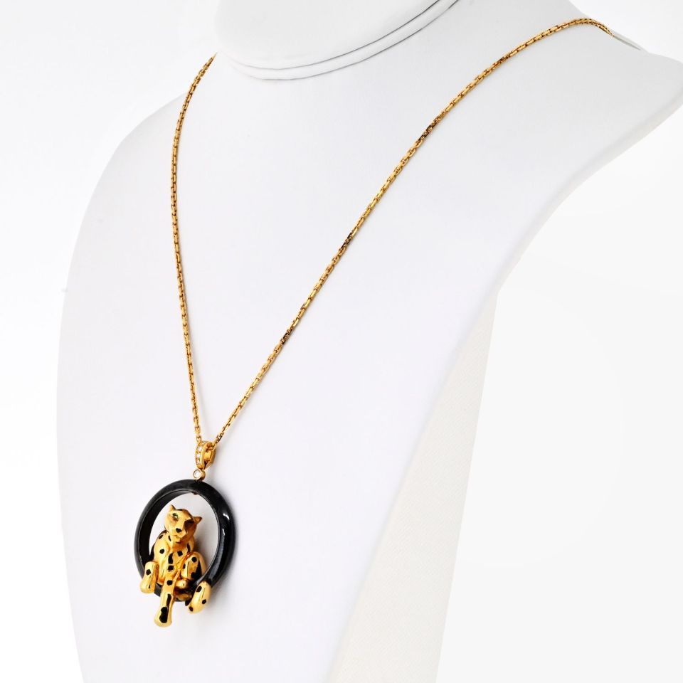 Cartier 18K Yellow Gold Panthere Black Ceramic Pendant — view 2 — Laura Milman New York