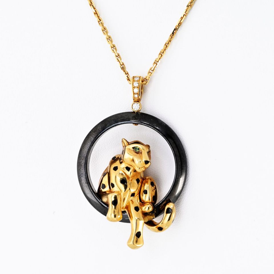 Cartier 18K Yellow Gold Panthere Black Ceramic Pendant — view 3 — Laura Milman New York