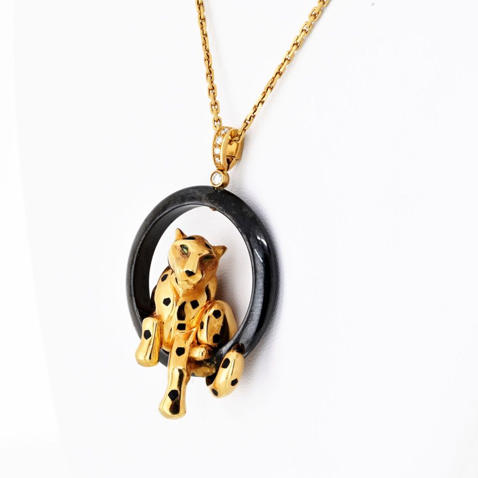 Cartier 18K Yellow Gold Panthere Black Ceramic Pendant — view 4 — Laura Milman New York