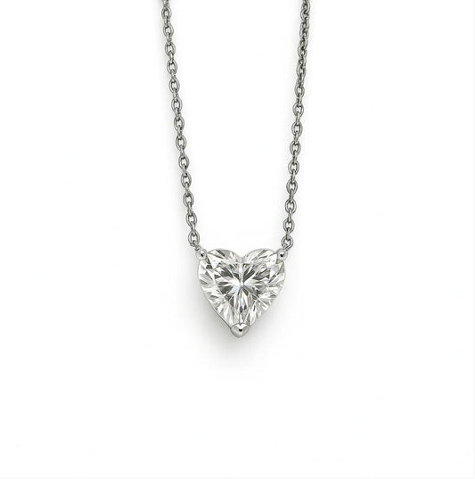 Lab Grown Heart Shaped Diamond Pendant in 14k White Gold .90ct