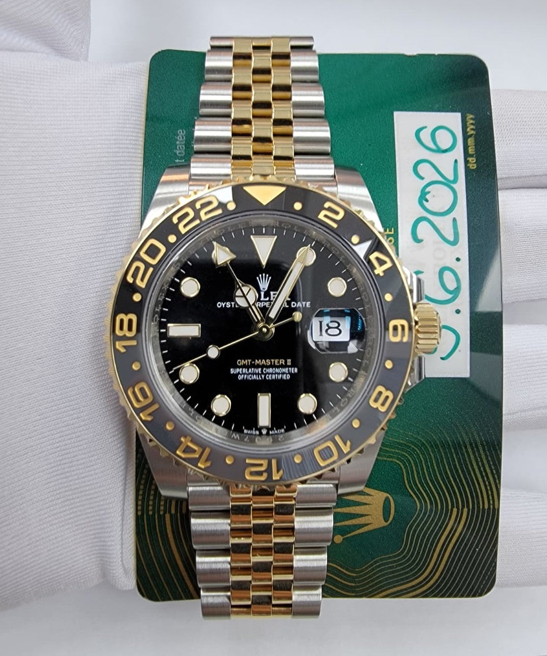 Unworn Rolex GMT Master II 126713GRNR 40mm June 2026 — view 2 — Laura Milman New York
