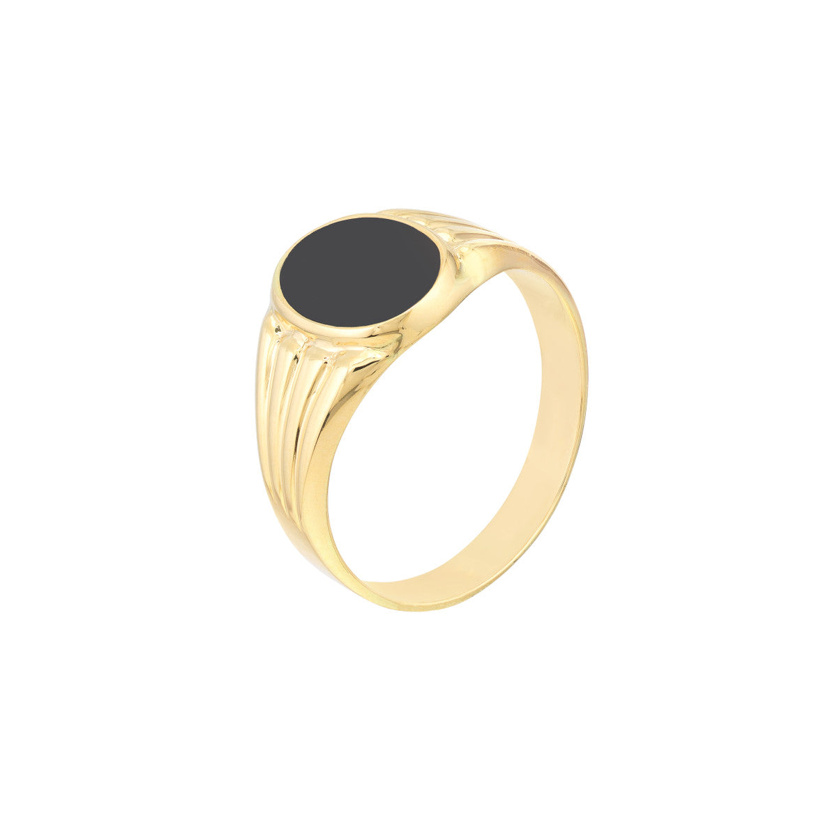 14K Gold Oval Oval Onyx Signet Ring with Textured Sides