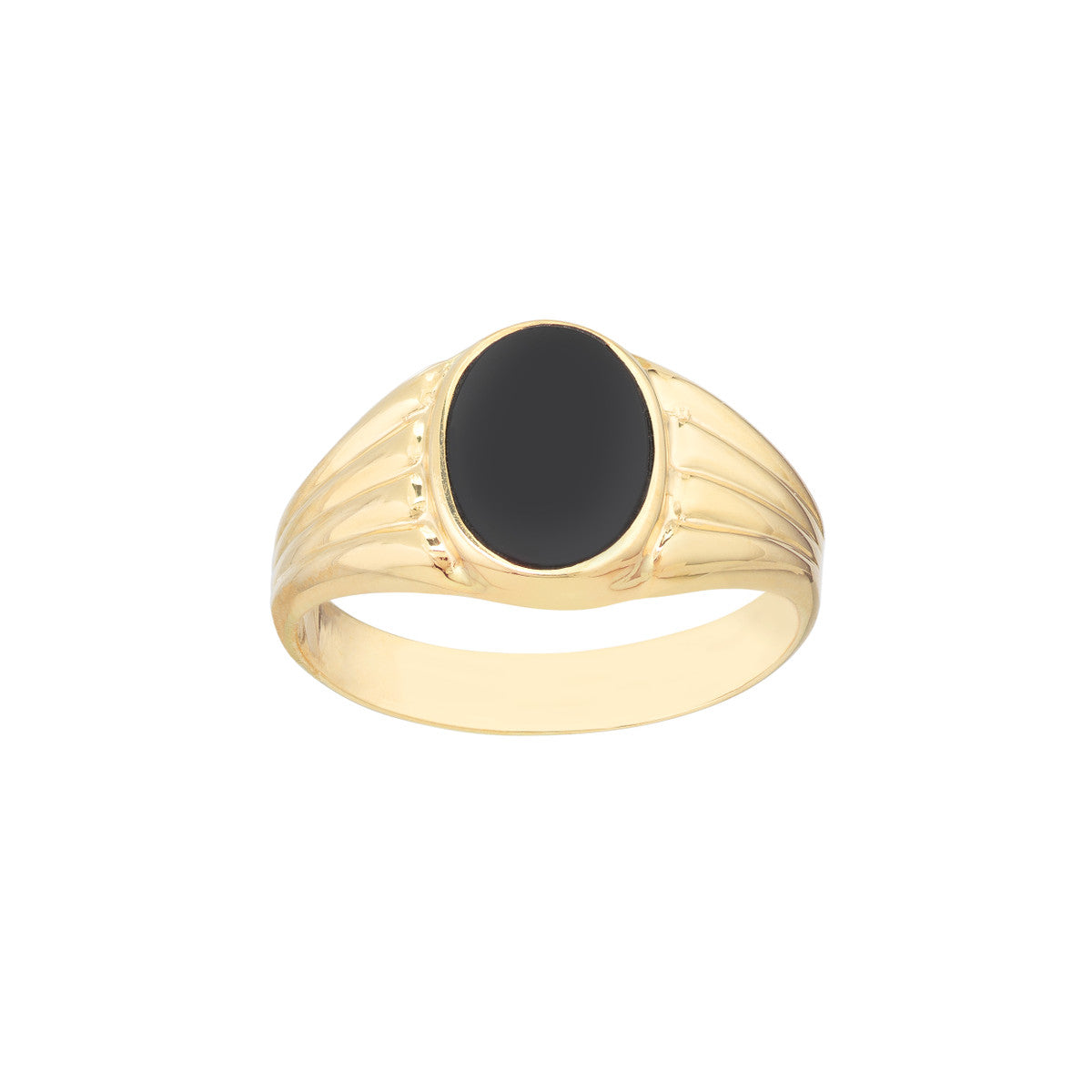 14K Gold Oval Oval Onyx Signet Ring with Textured Sides