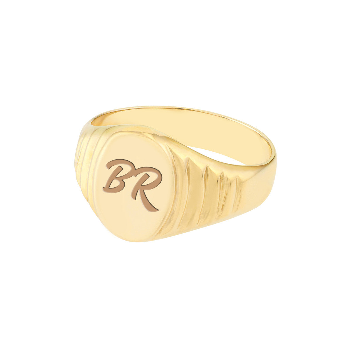 14K Gold Oval Engravable Oval Textured Signet Ring