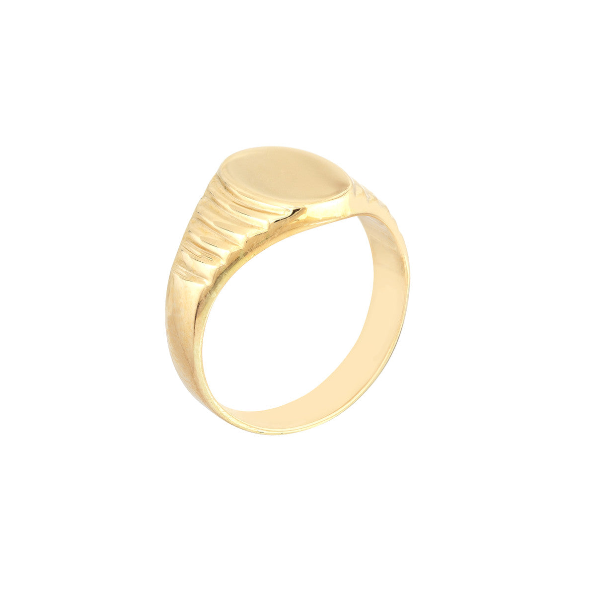 14K Gold Oval Engravable Oval Textured Signet Ring